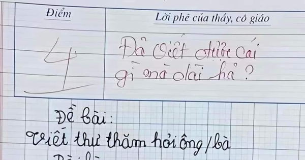 Bài tập làm văn có pha “bẻ lái” bị chấm dưới điểm trung bình, cô giáo không kìm được phải phê thêm 8 chữ